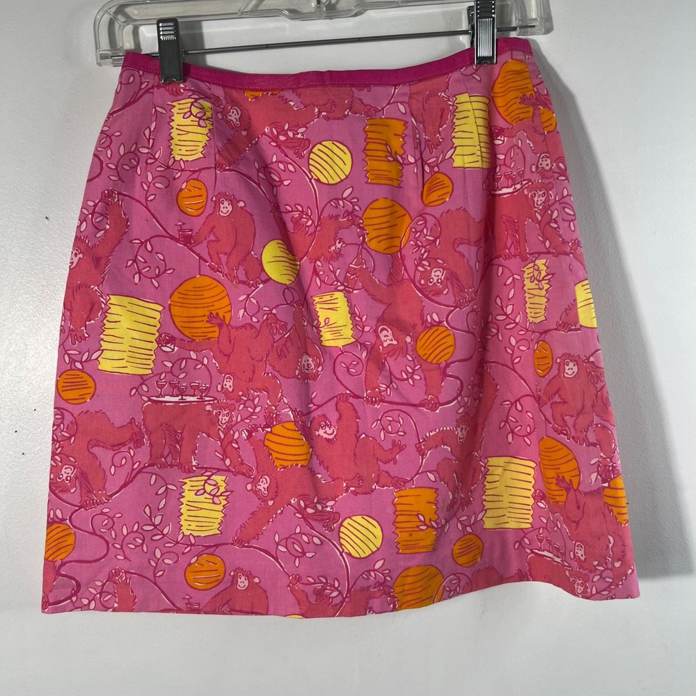 Womens Lilly Pulitzer Vintage Lantern Monkey Skirt 2‎ Pink Yellow Lined